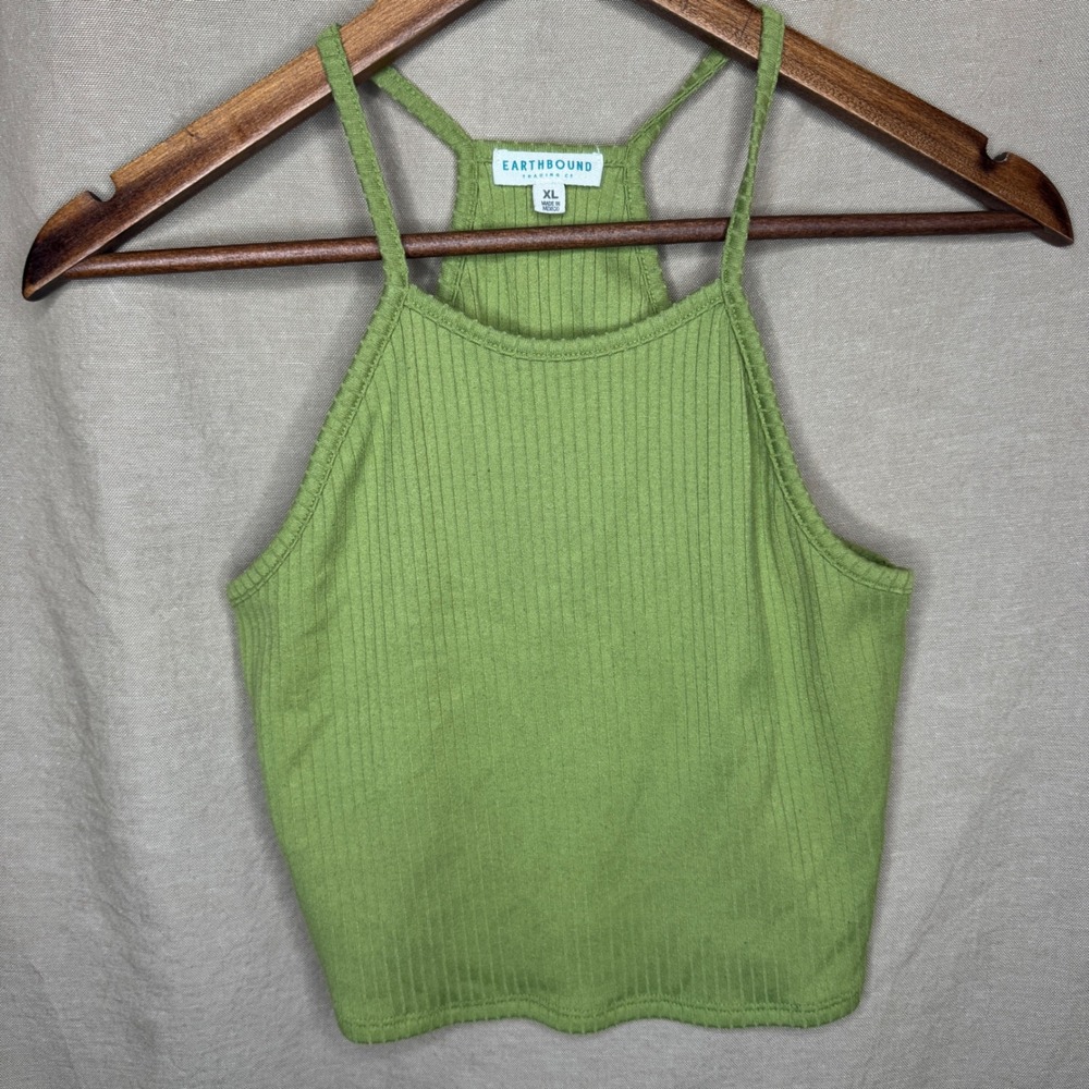 Earthbound Trading Co Lime Green Ribbed High Neck Tank Top XL Minimalist